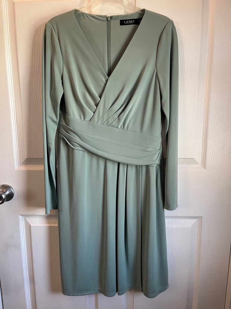 Nwot Lauren Ralph Lauren Dusty Sage Long-Sleeve Faux Wrap Dress